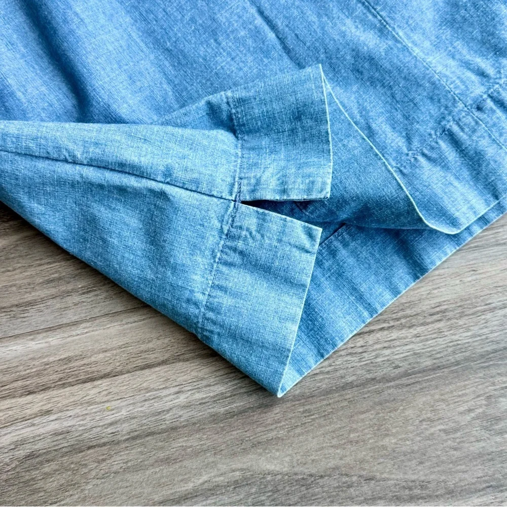 J.Crew Edie Chambray Ruffle Shift Cotton Yoke Dress –With Pockets -‎  Size 4